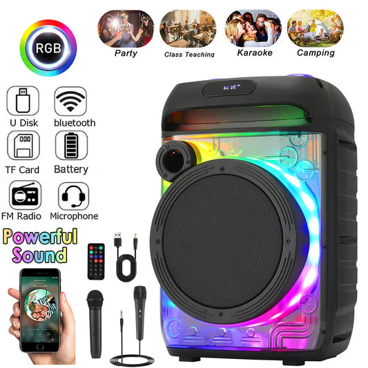 6000W Portable Bluetooth Speaker 8" Subwoofer Sound System Wireless Rechargeable Boombox Party Speaker With Mic Outdoor Speaker